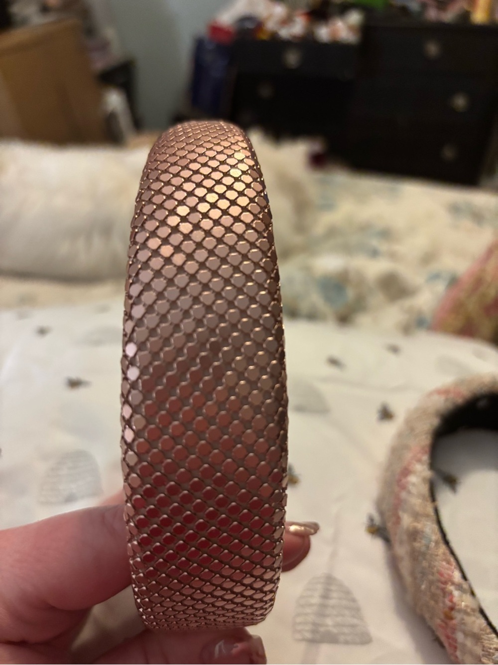 Ooak Lele Sadoughi Rose Gold Mesh Padded Alice Headband - Picture 3 of 6